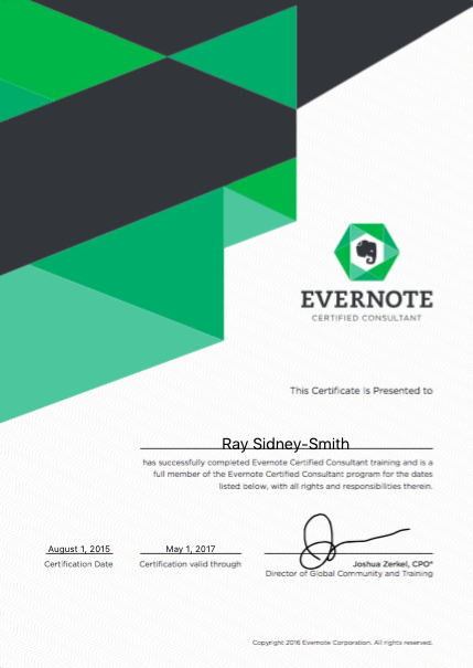 Evernote Certified Consultant Ray Sidney-Smith (Certificate 2015-2017)